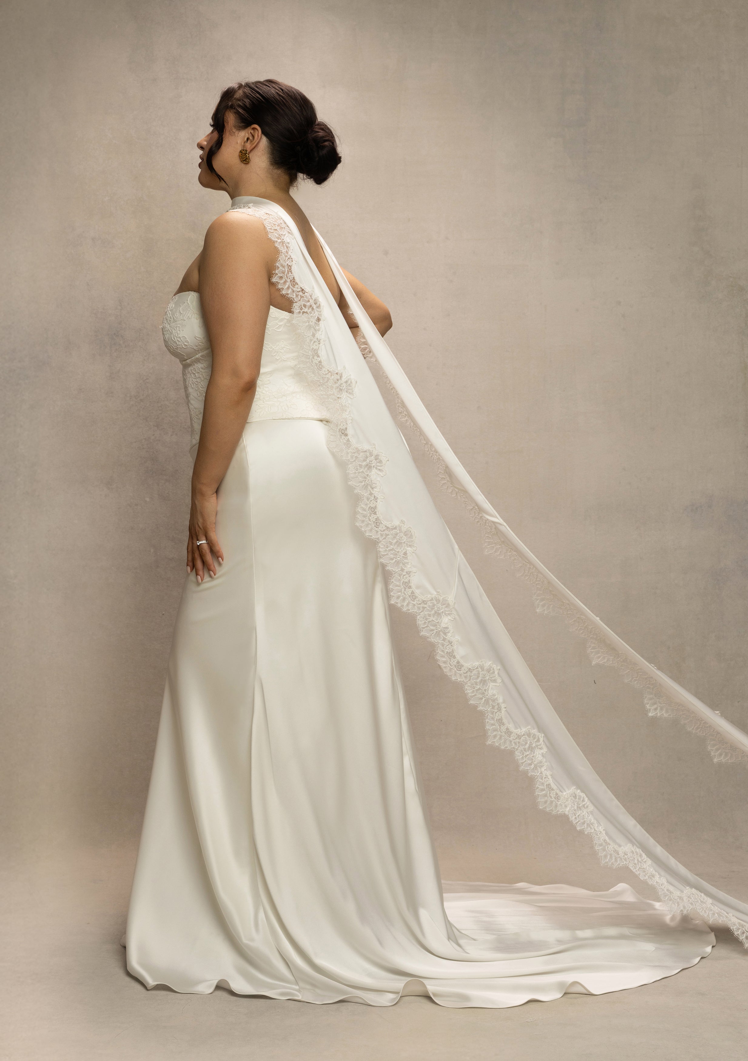 Lace-Trimmed Light Lux Satin Scarf