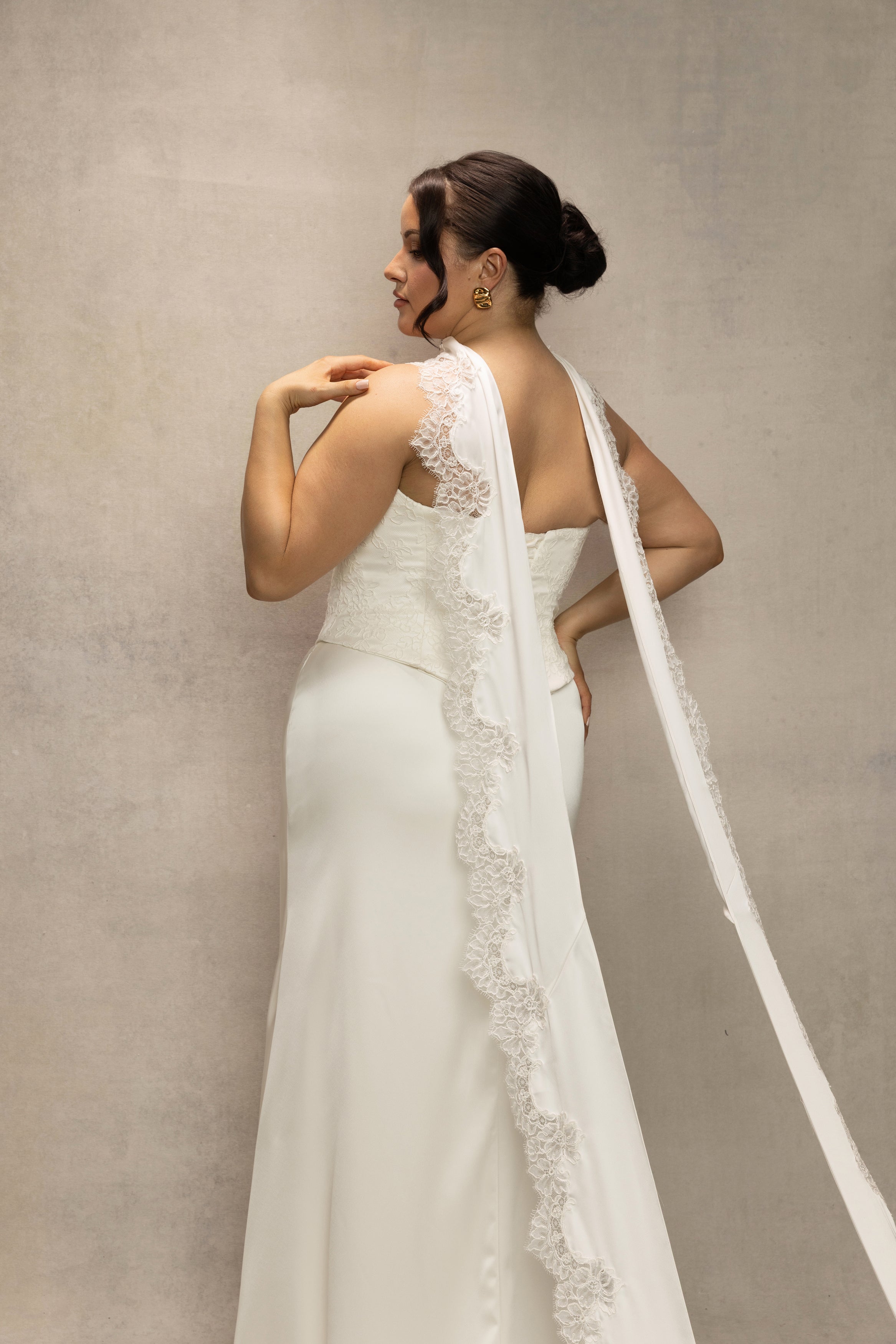 Lace-Trimmed Light Lux Satin Scarf