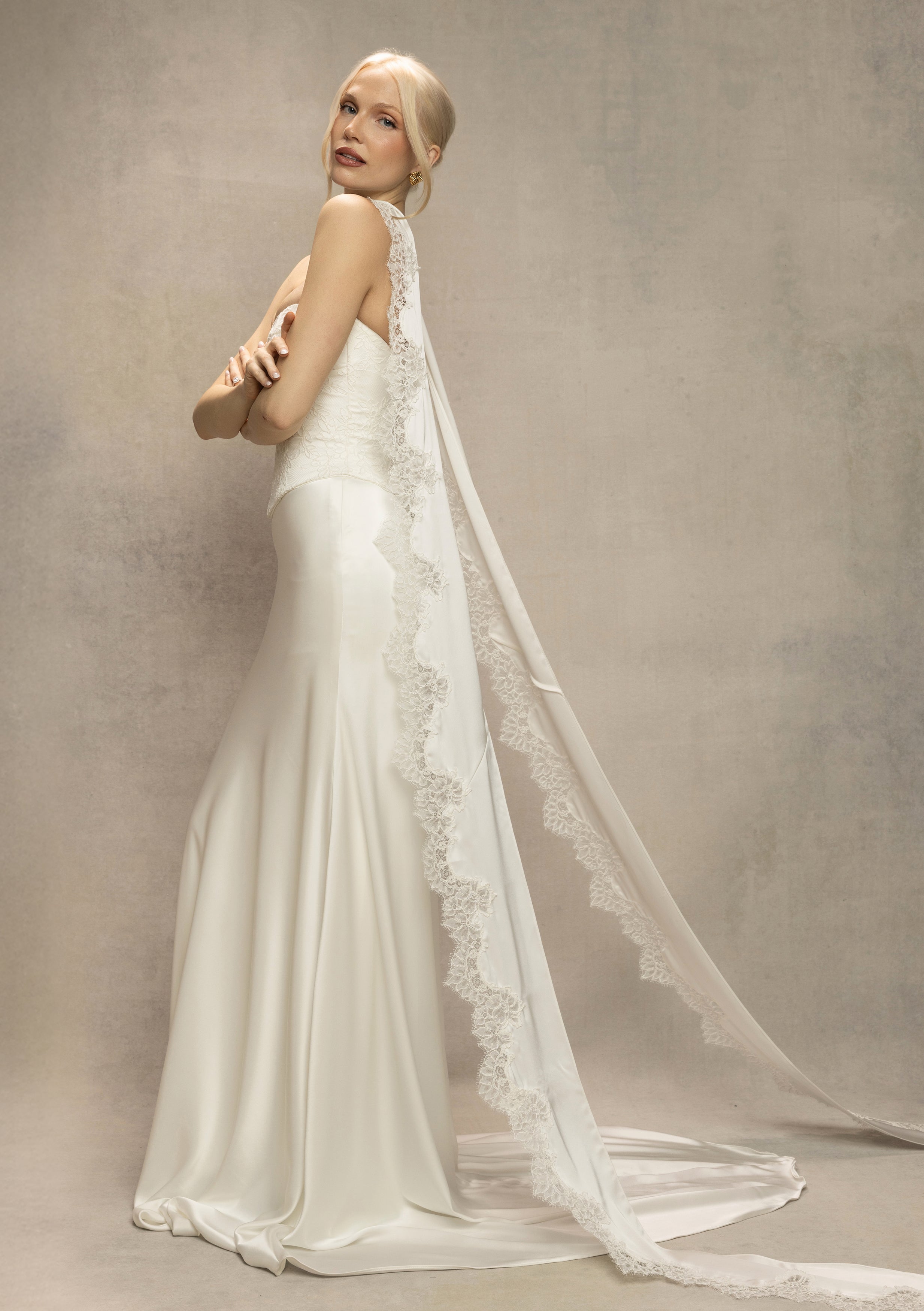 Lace-Trimmed Light Lux Satin Scarf