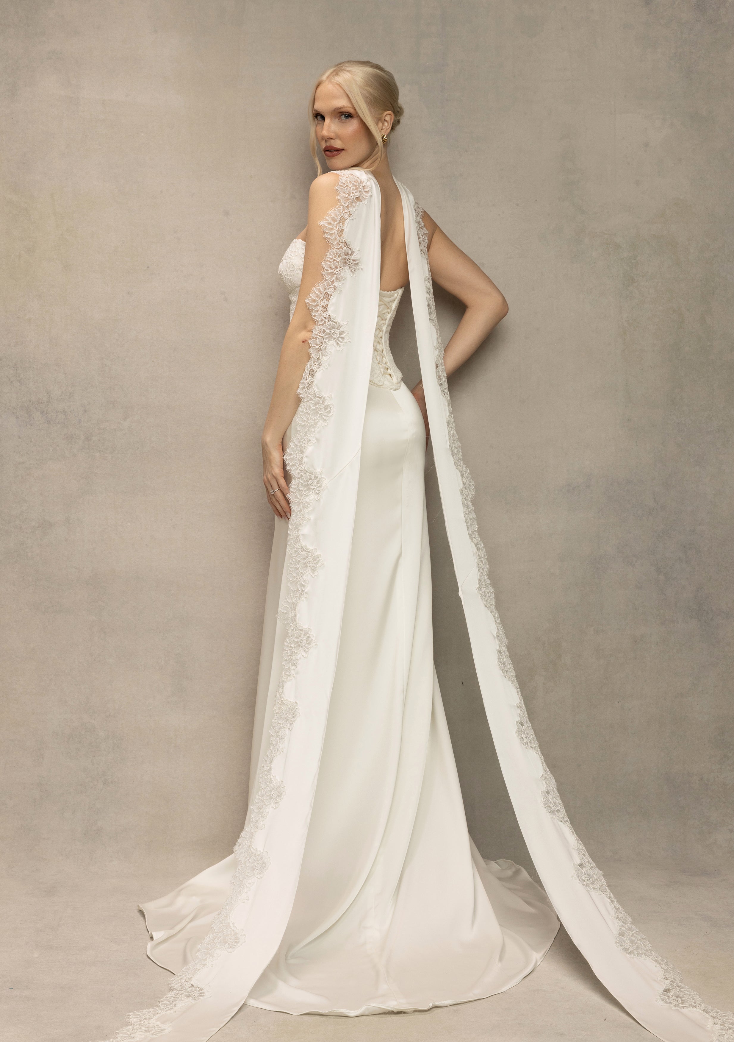 Lace-Trimmed Light Lux Satin Scarf