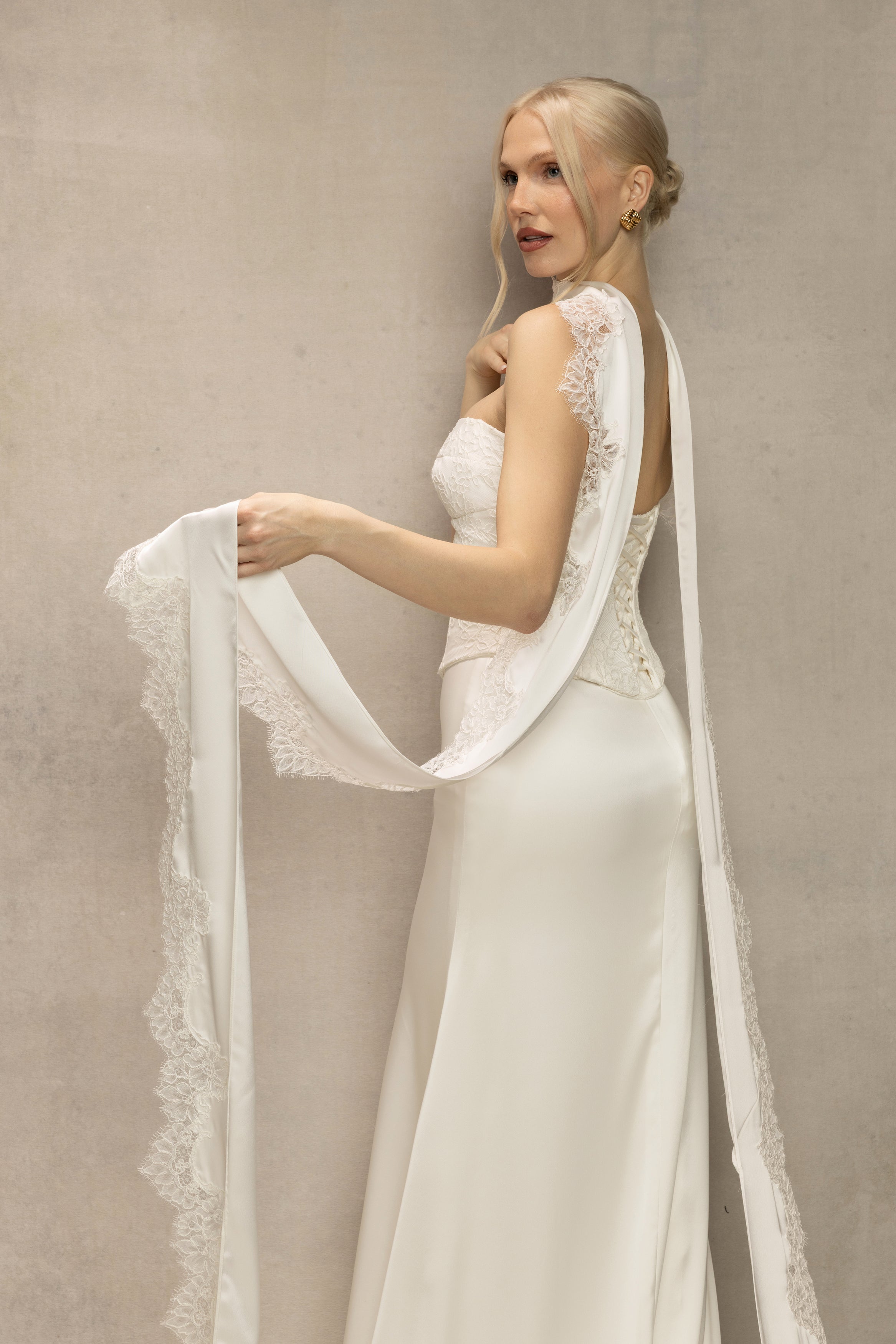 Lace-Trimmed Light Lux Satin Scarf